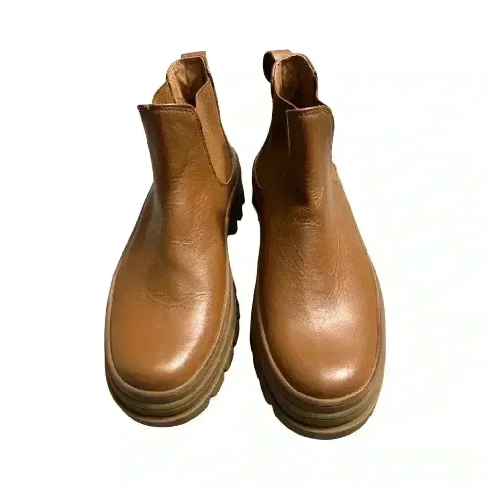 KOIO Verona Leather Chelsea Boots Chunky Sole Minimalist Tan Beige Platform